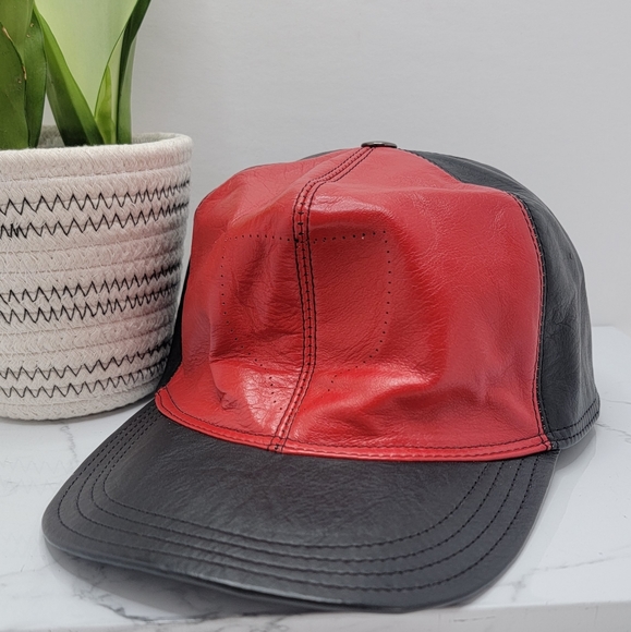 American Vintage Other - American Vintage 80s | black/red color block leather adjustable baseball hat